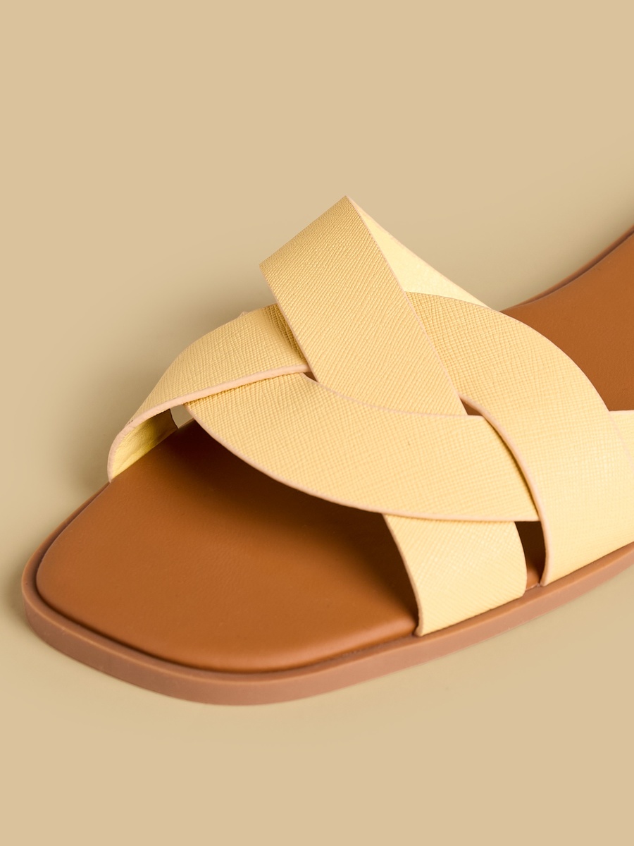 Textured Cross Strap Slip-On Flat Sandals