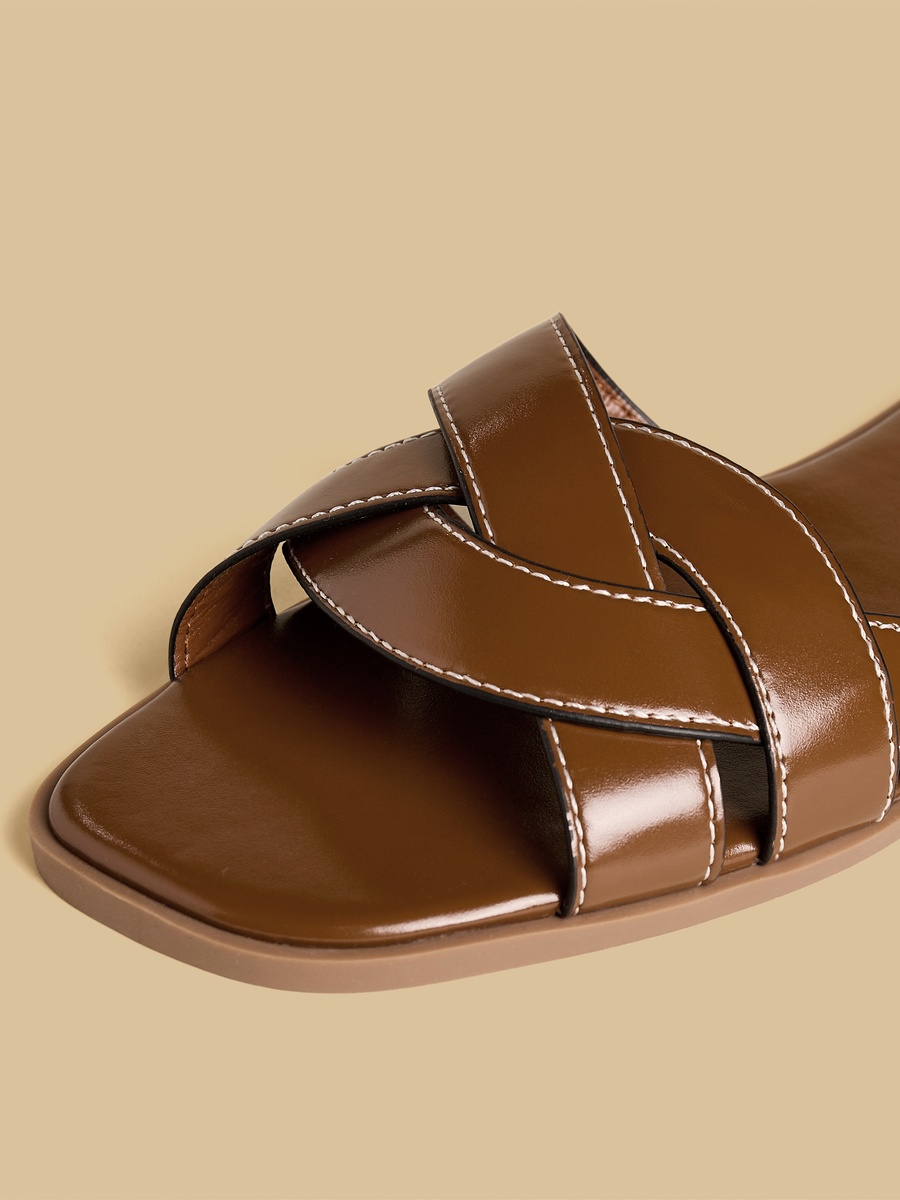 Textured Cross Strap Slip-On Flat Sandals