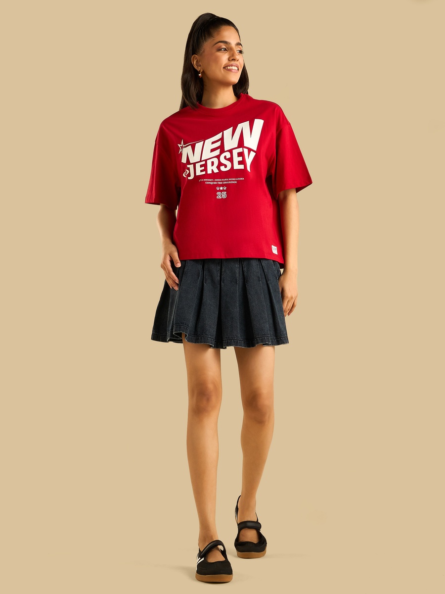 Oversized New Jersey Print T-Shirt