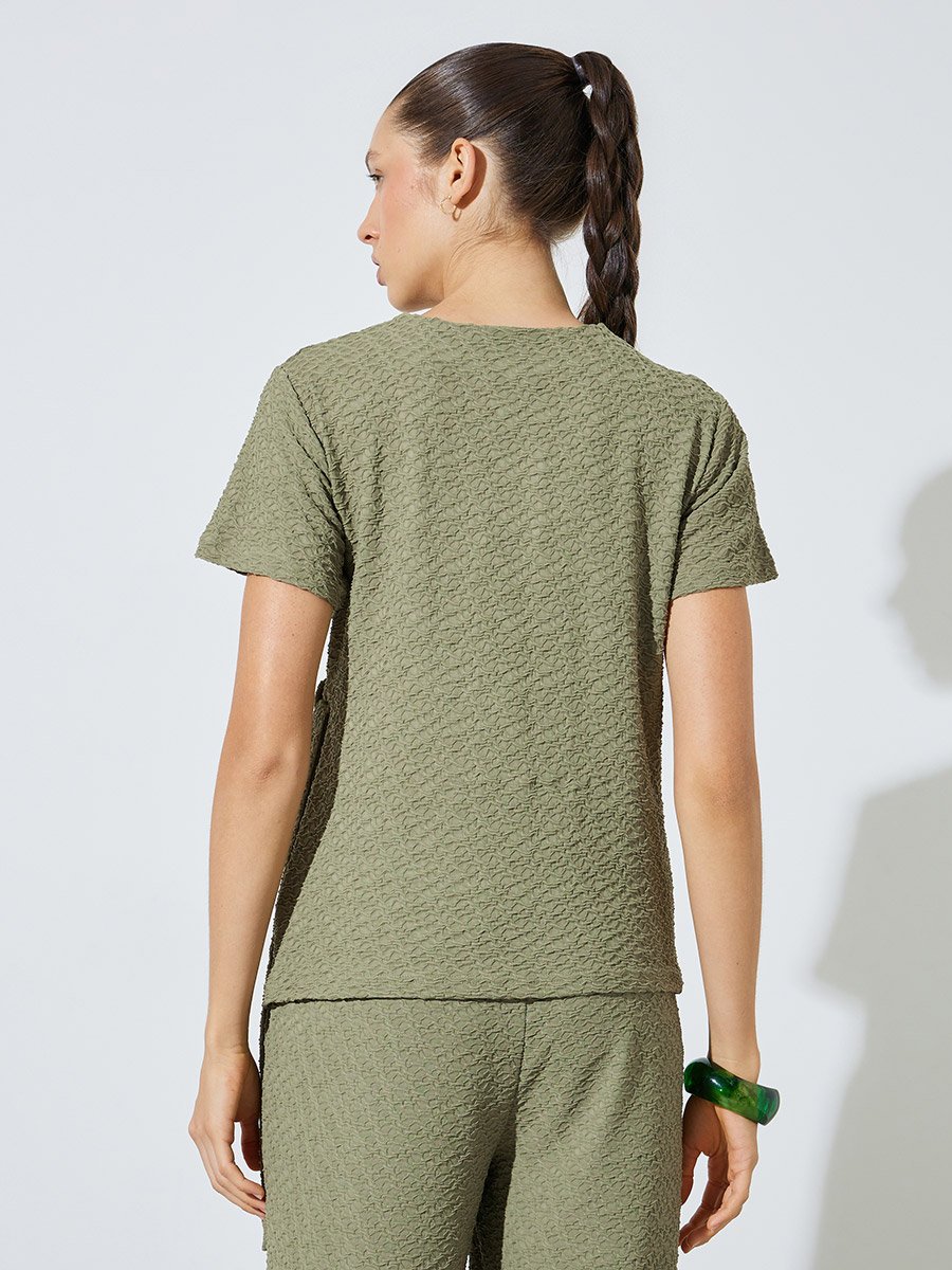 Green Textured Tie-Knot Detail T-Shirt