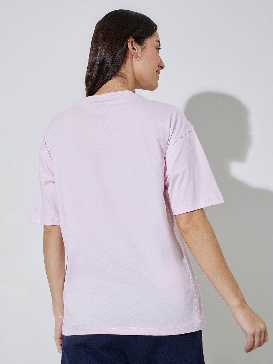 Pink Slogan Print Oversized Cotton T-Shirt