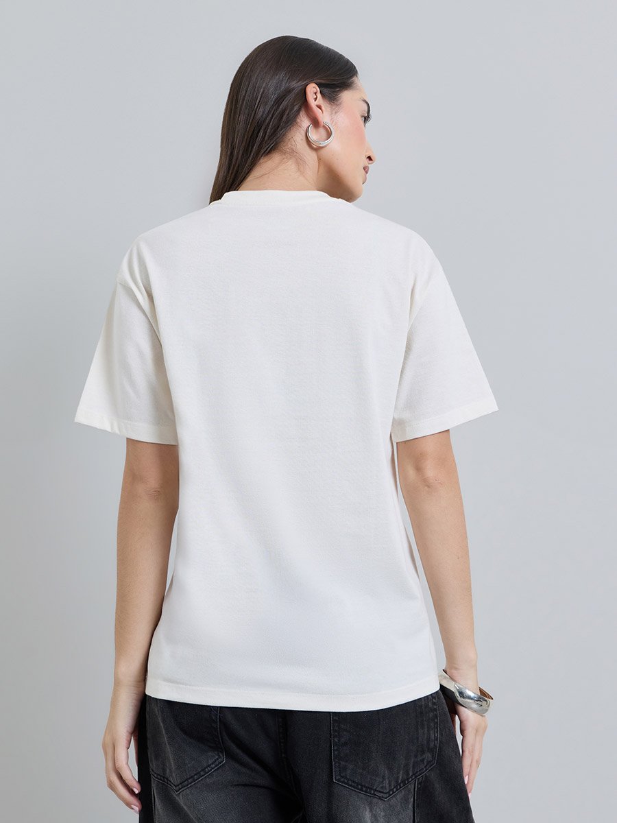 White Slogan Print Oversized Cotton T-Shirt