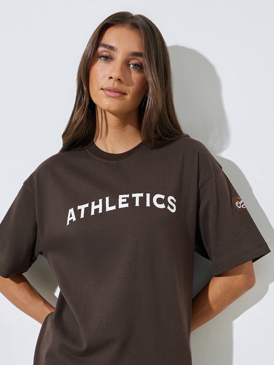 Brown Slogan Print Oversized T-Shirt