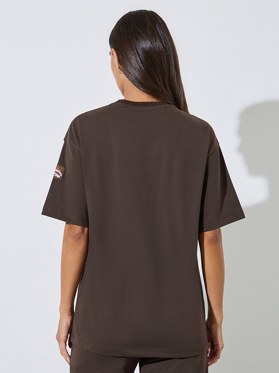 Brown Slogan Print Oversized T-Shirt