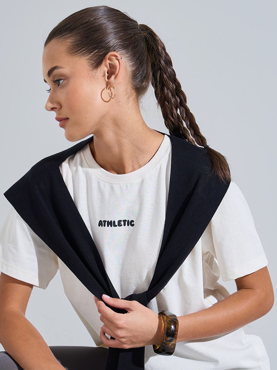 Off White Slogan Print Regular Fit T-Shirt