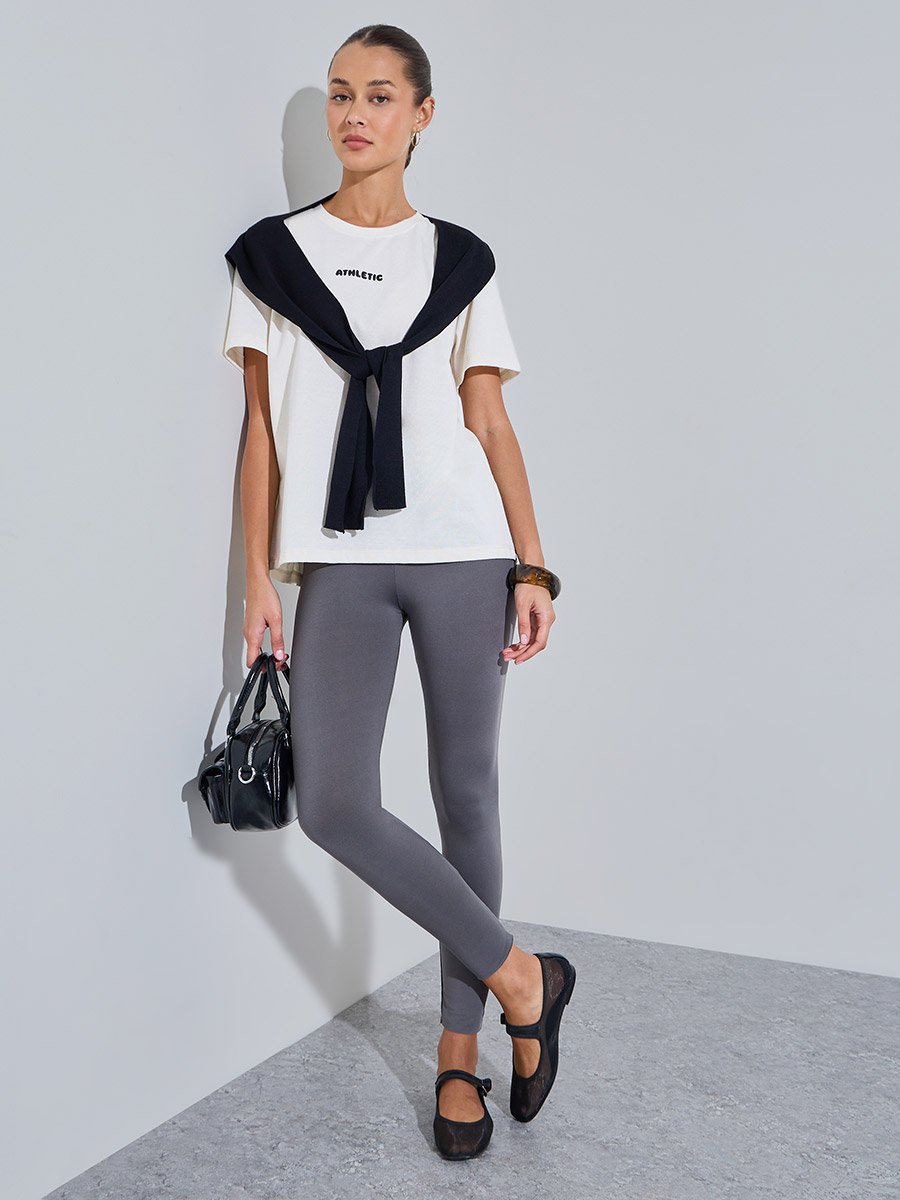 Off White Slogan Print Regular Fit T-Shirt