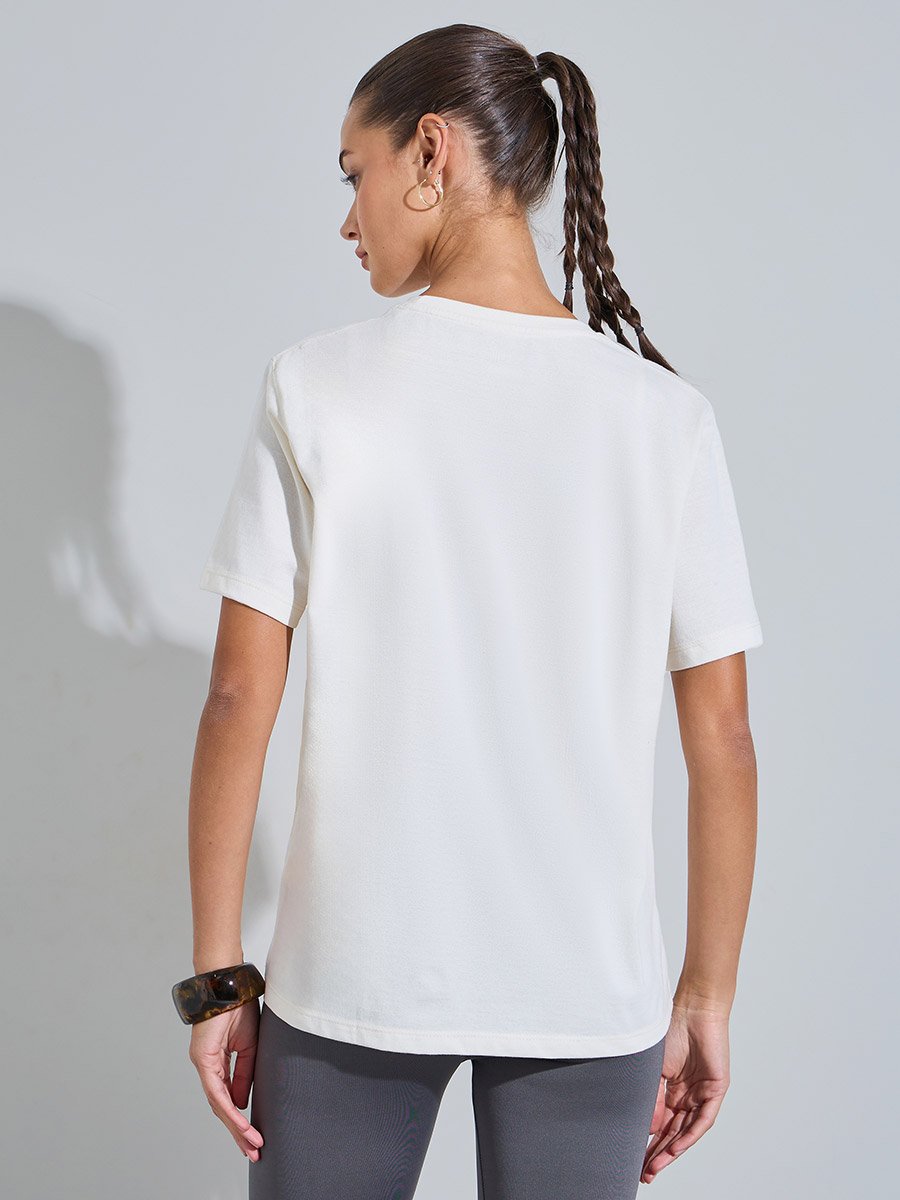 Off White Slogan Print Regular Fit T-Shirt