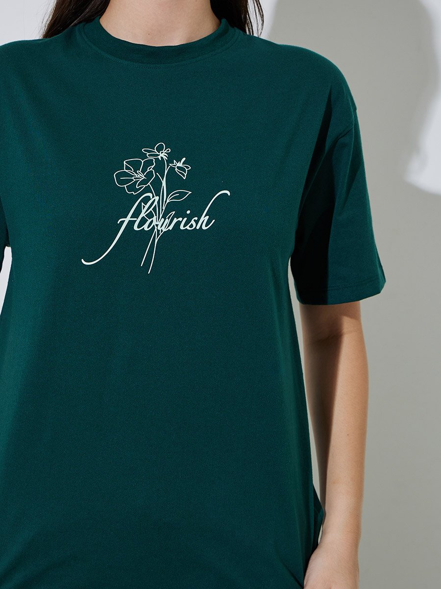 Green Slogan Print Oversized T-Shirt