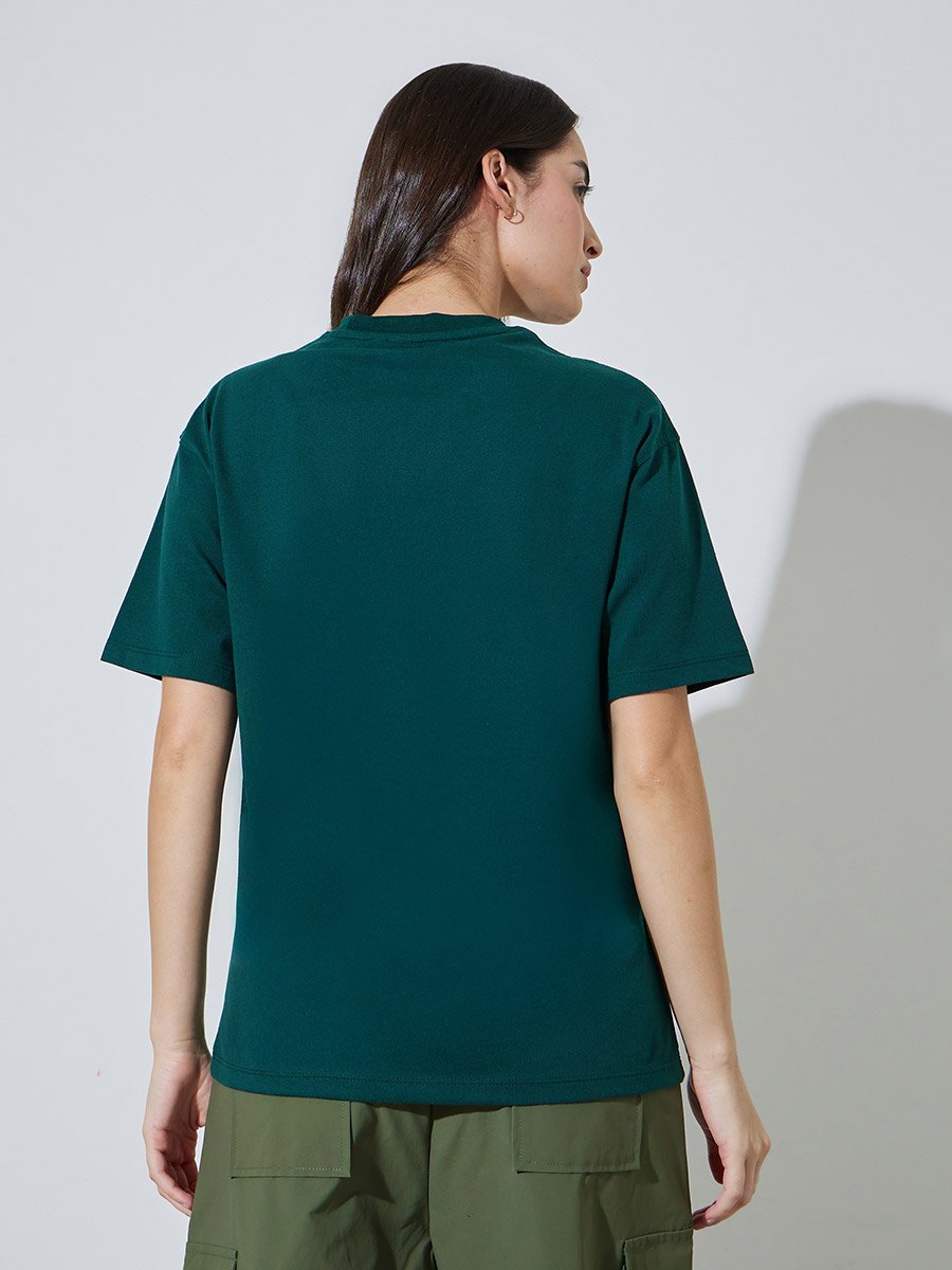 Green Slogan Print Oversized T-Shirt