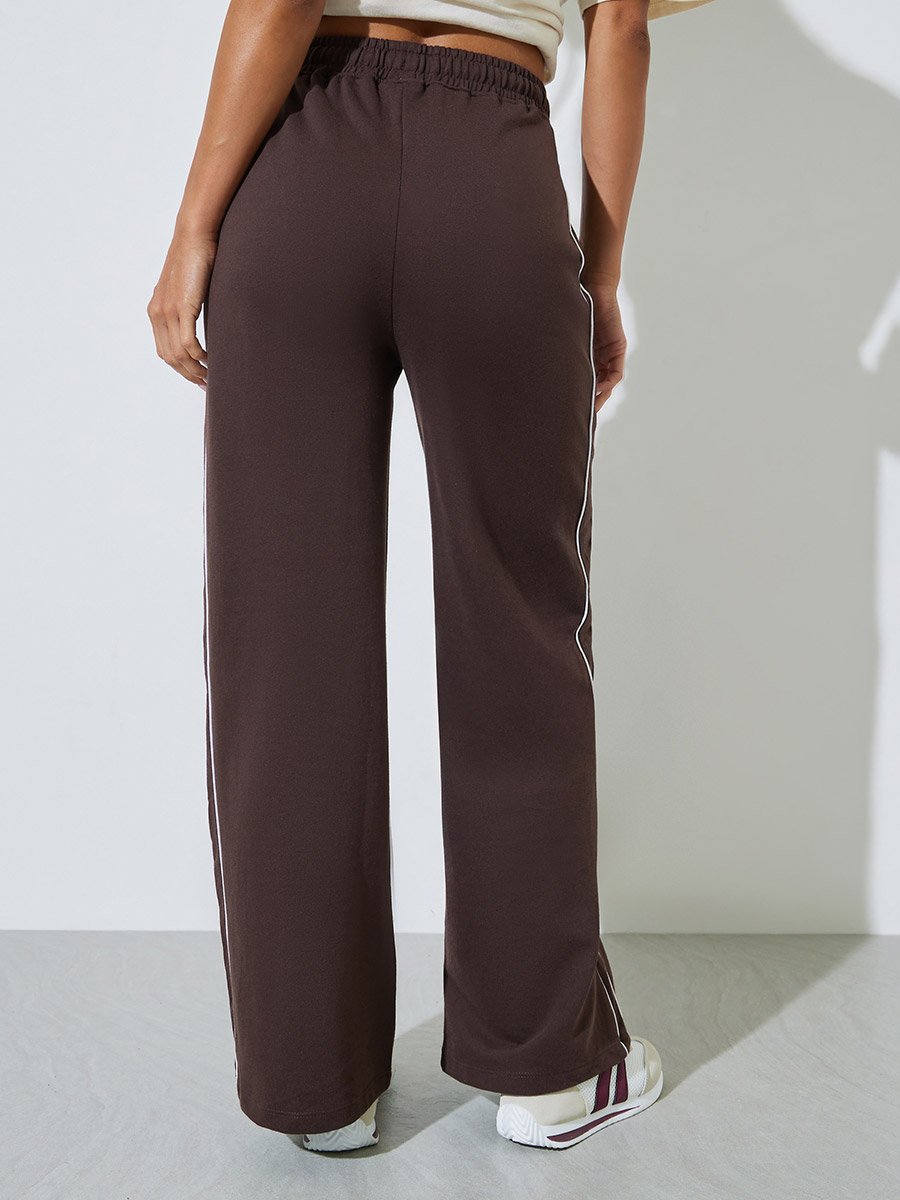 Coffee Brown Wide Leg Joggers with Pintuck Detail