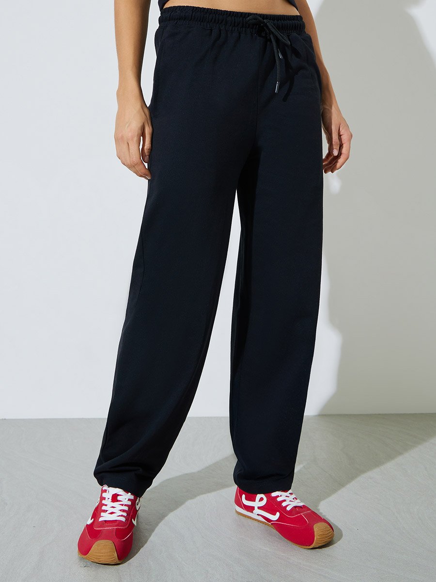 Black Barrel Fit Cotton Blend Joggers