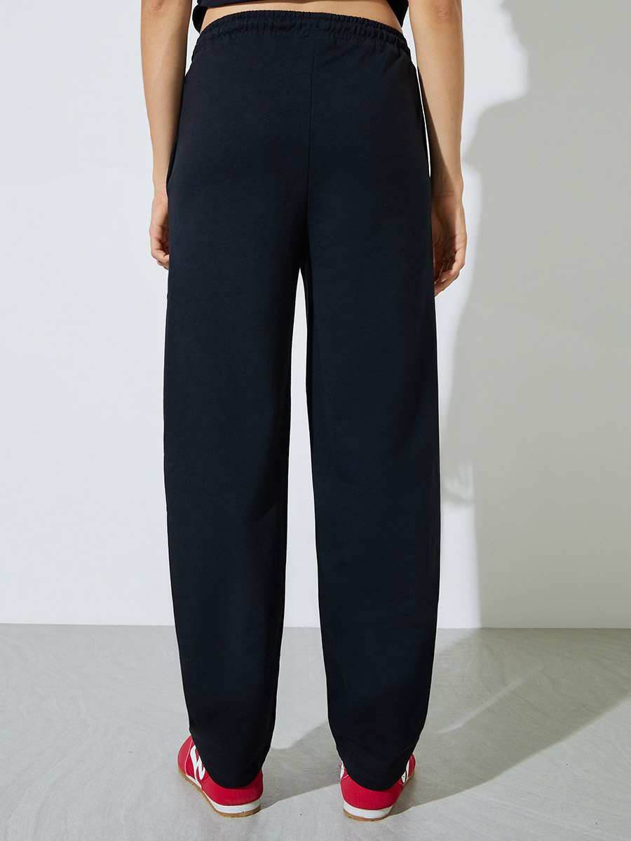 Black Barrel Fit Cotton Blend Joggers