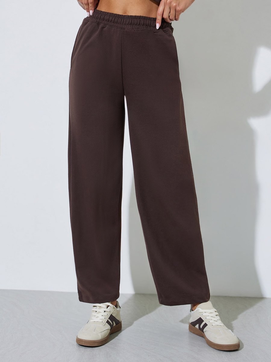Brown Barrel Fit Cotton Blend Joggers