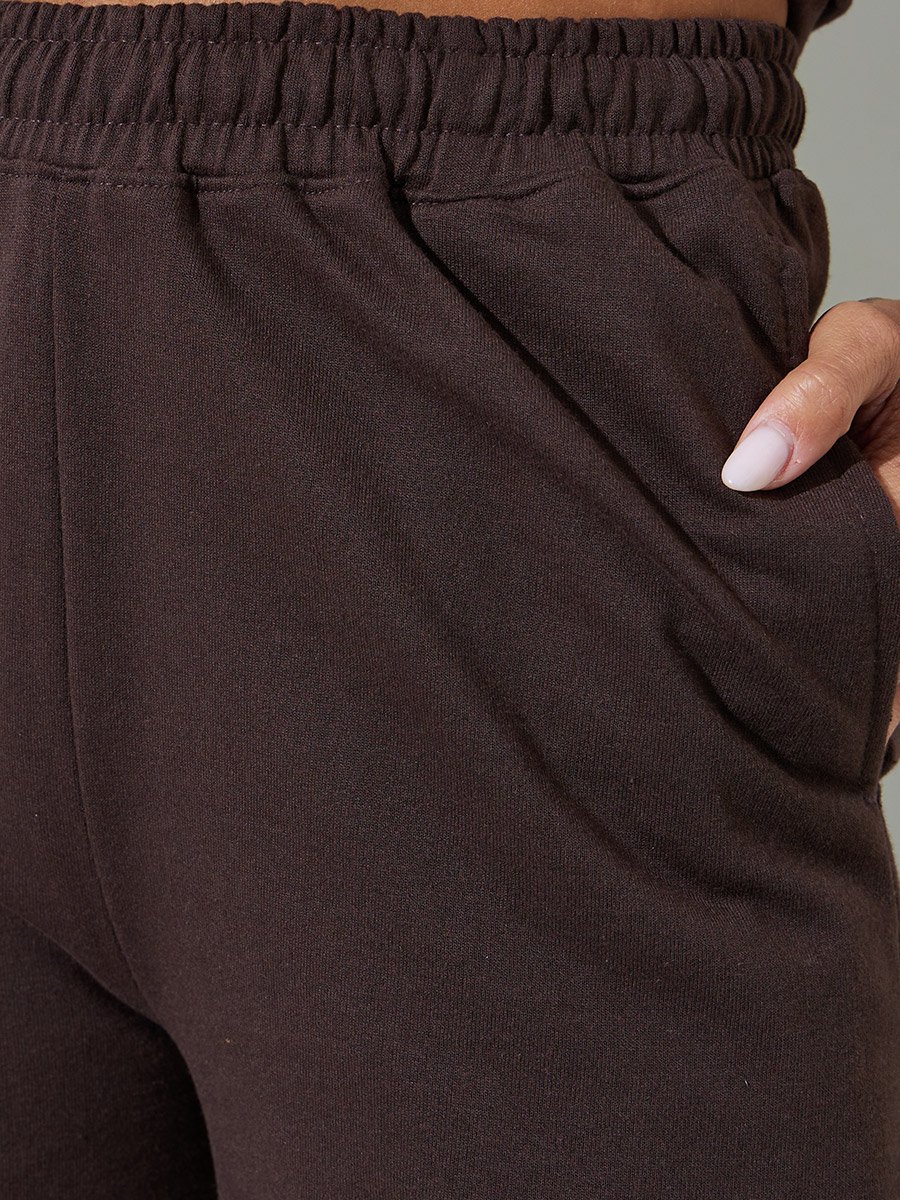 Brown Barrel Fit Cotton Blend Joggers