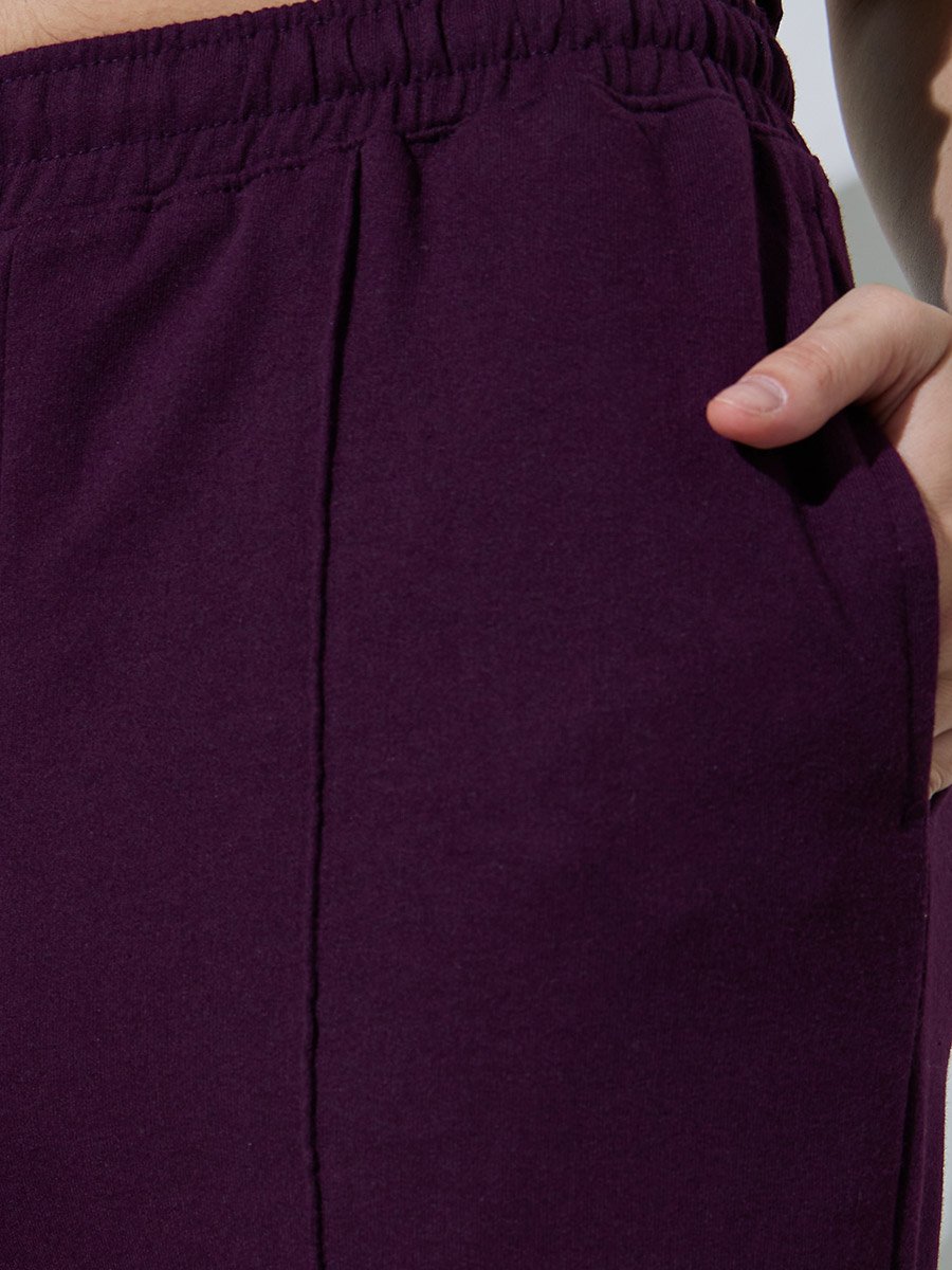 Burgundy Wide Leg Joggers with Elastic Waistband