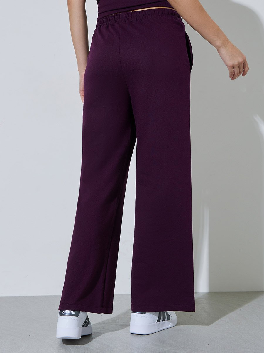 Burgundy Wide Leg Joggers with Elastic Waistband