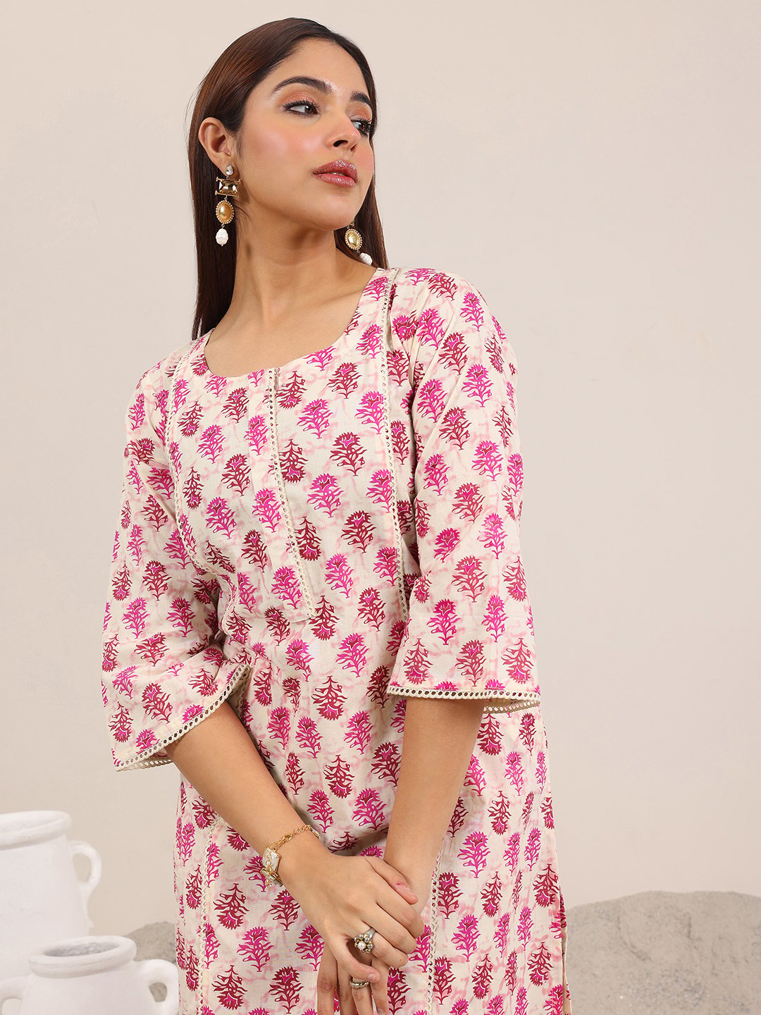 Pink Printed Cotton Top and Pants Co-Ords