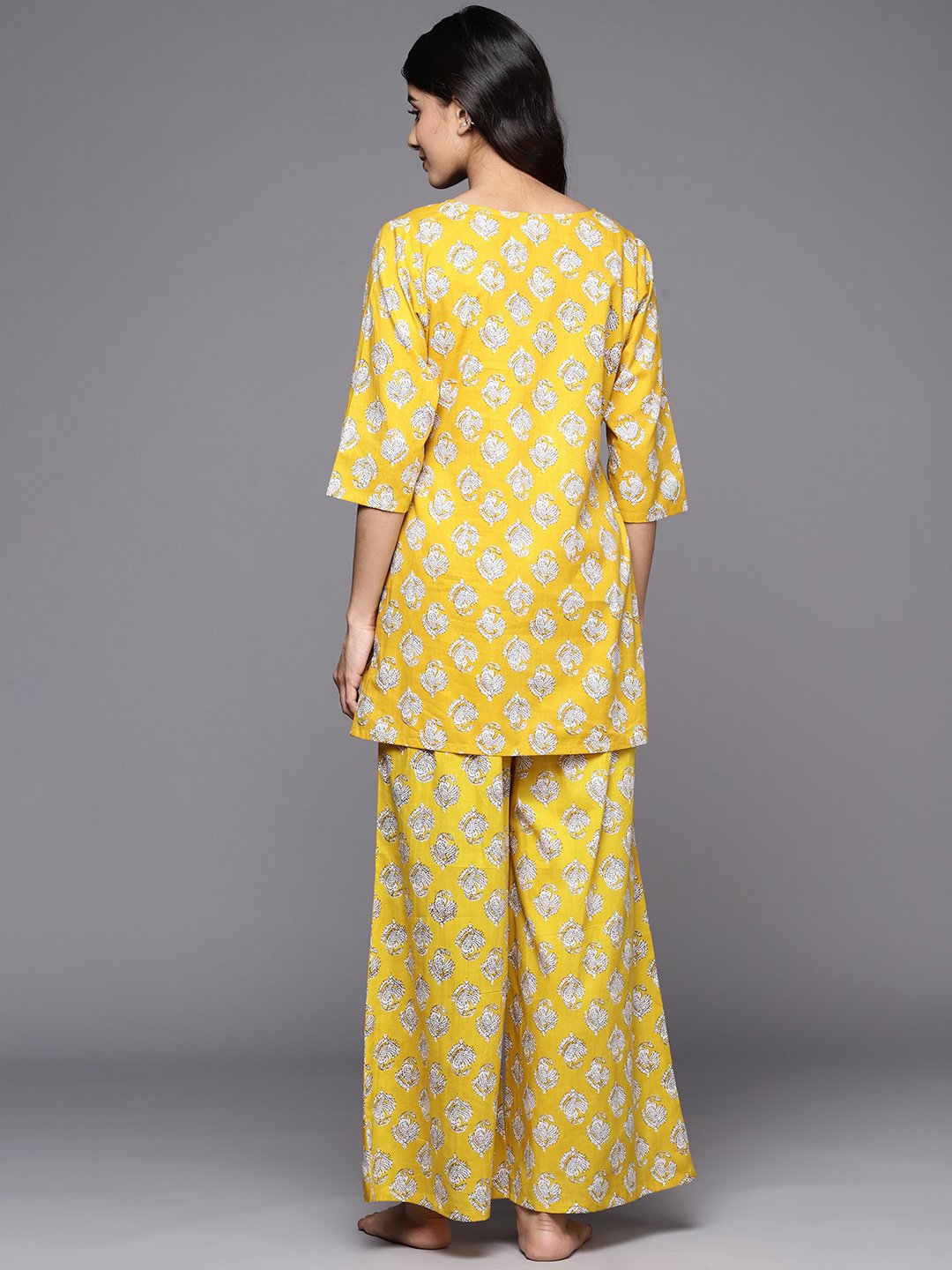 Mustard Printed Cotton Pyjama Set