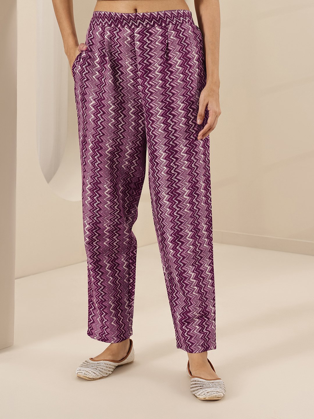 Burgundy Printed Cotton Blend Straight Kurta, Trousers and Dupatta Set