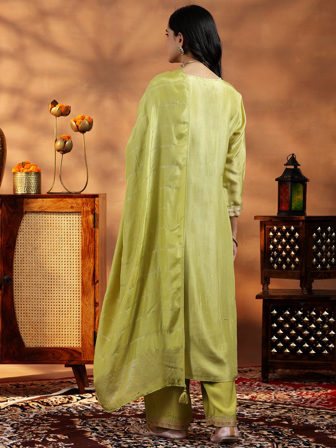 Green Printed Kurta Pant Dupatta Set