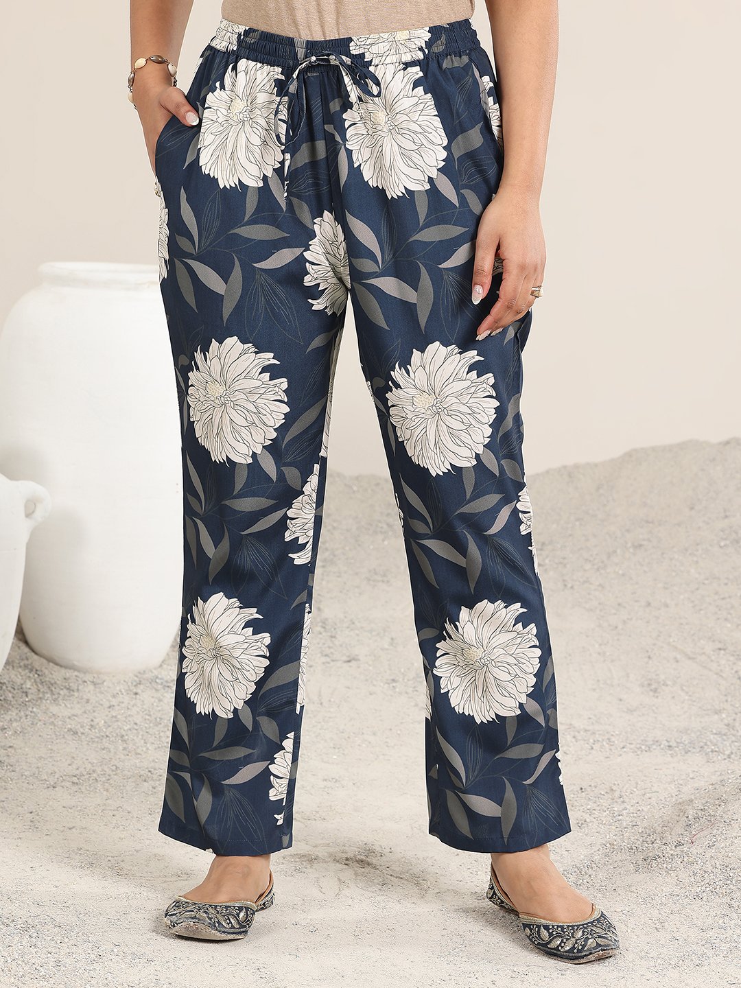 Blue Printed Rayon Top and Pants Co-Ords