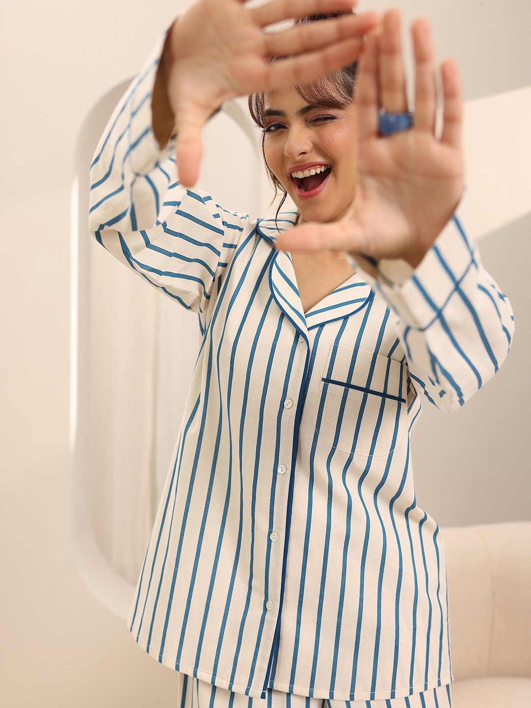 Off white Printed Cotton Pyjama Set