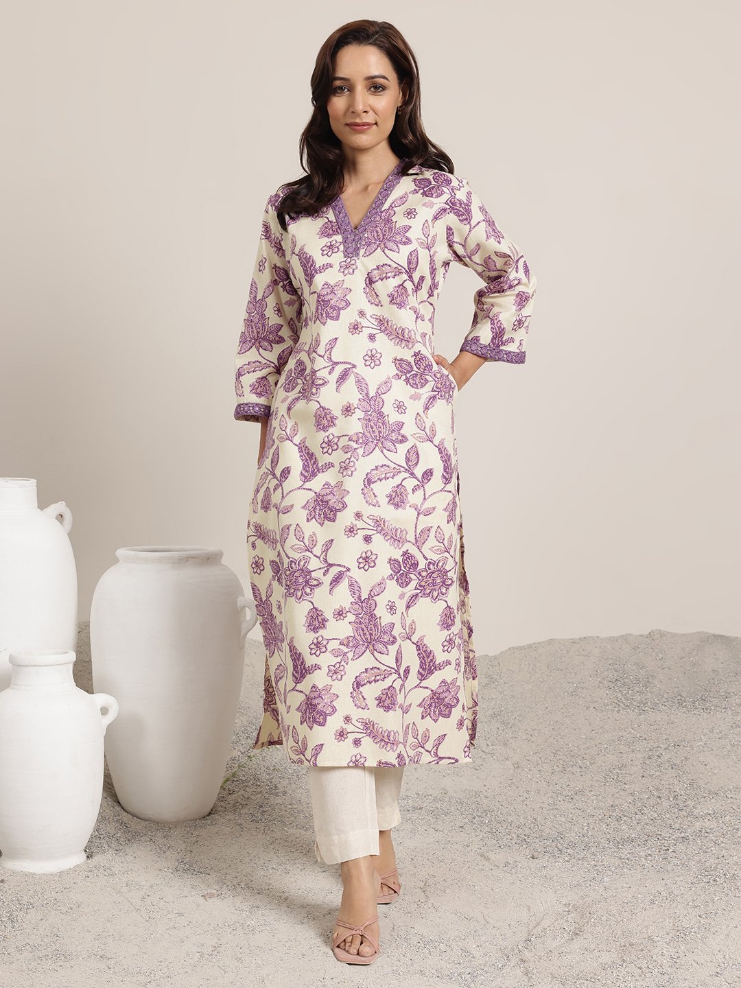 Purple Printed RAYON Straight Kurta
