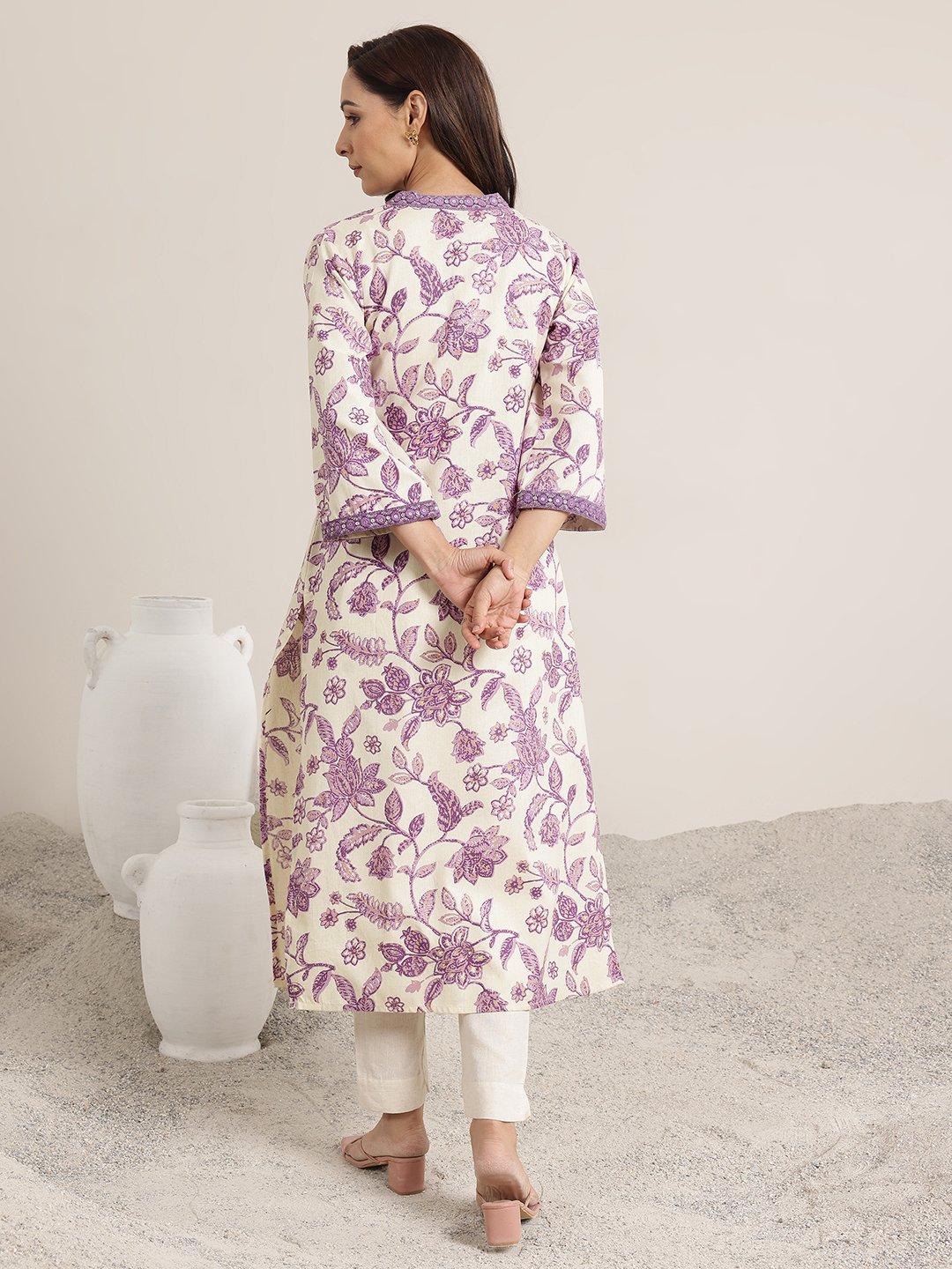 Purple Printed RAYON Straight Kurta