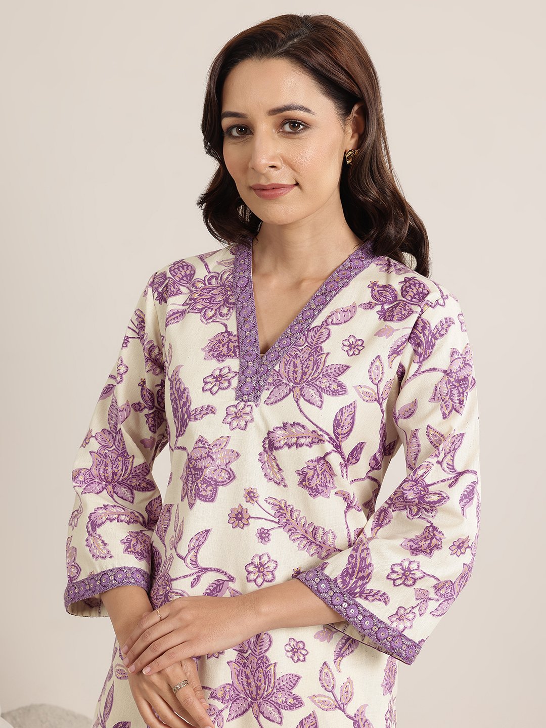 Purple Printed RAYON Straight Kurta