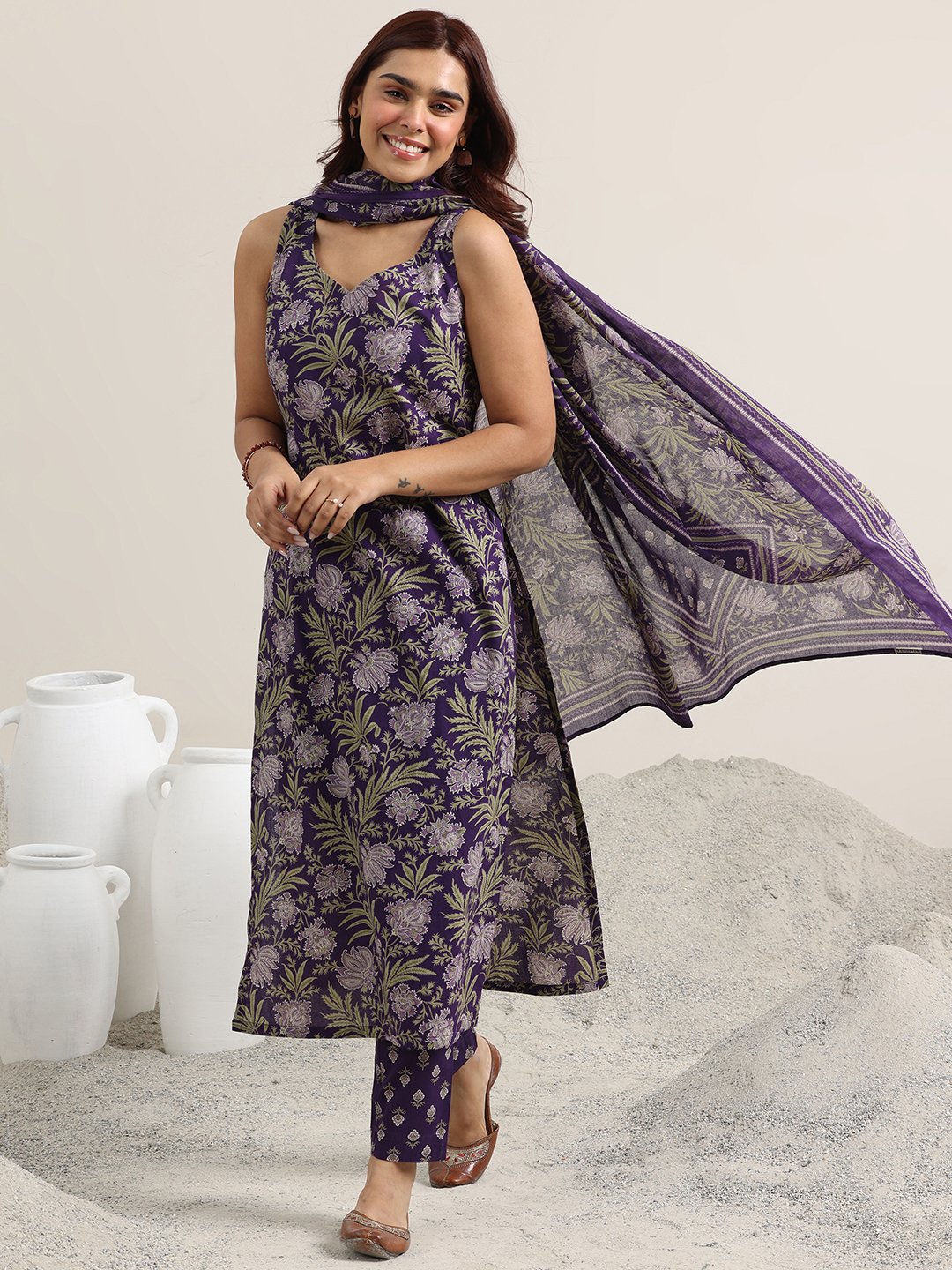 Purple Printed Kurta Set