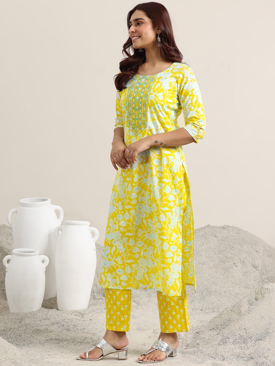 Yellow Printed Kurta Set