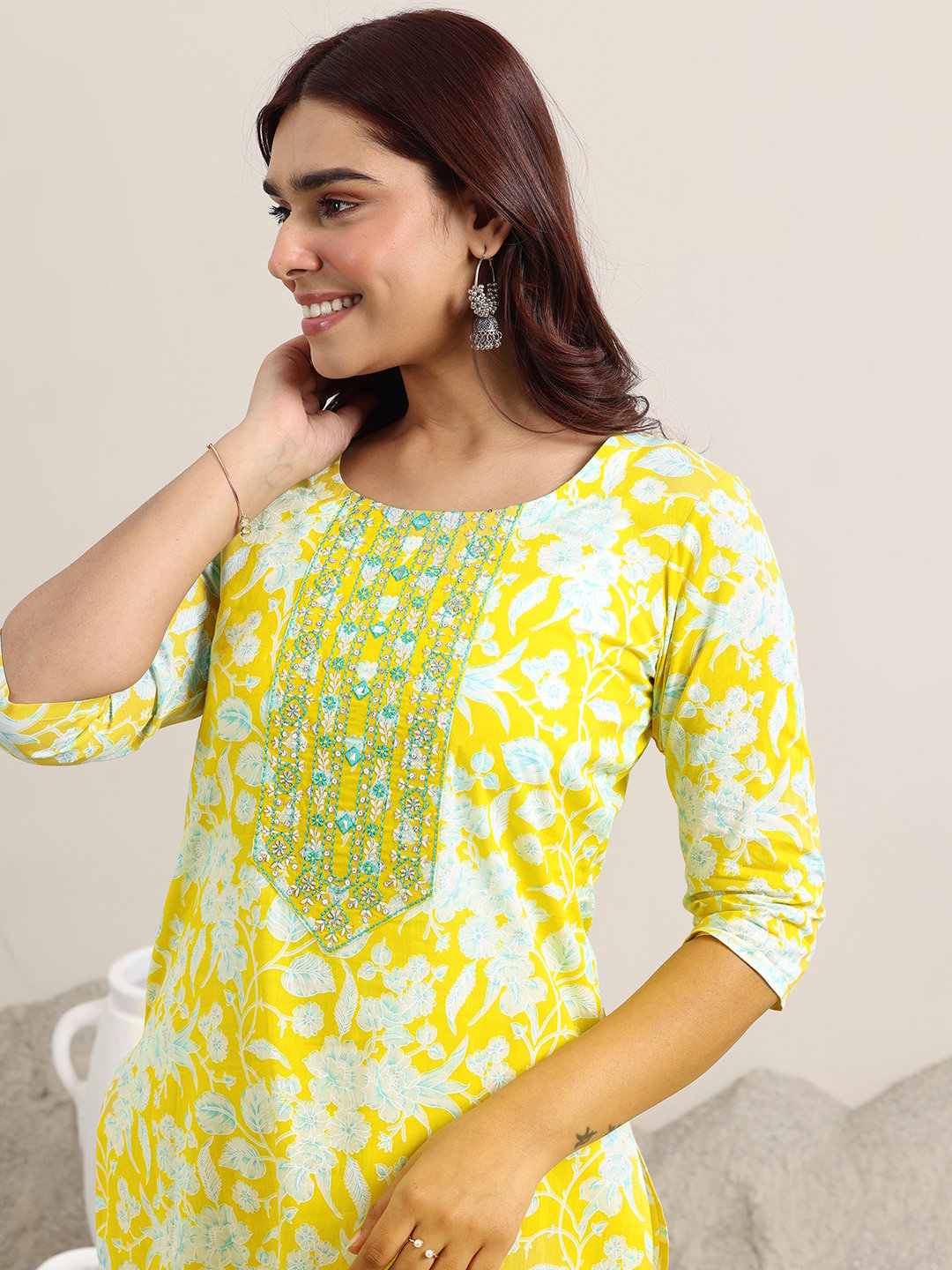 Yellow Printed Kurta Set