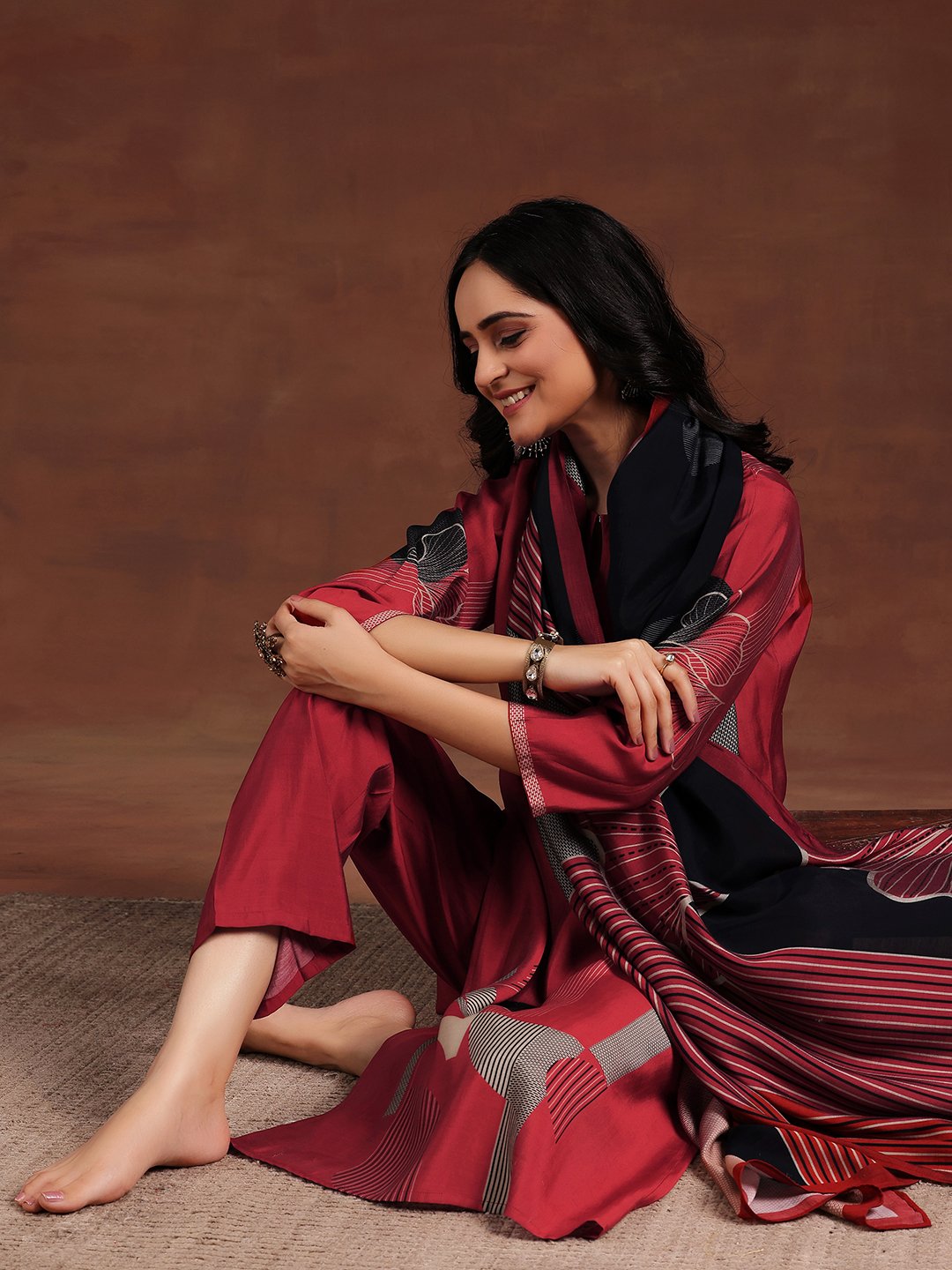 Maroon Printed Kurta Set