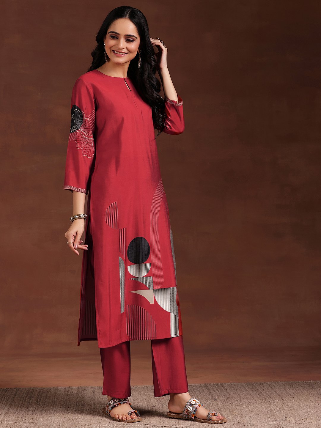 Maroon Printed Kurta Set