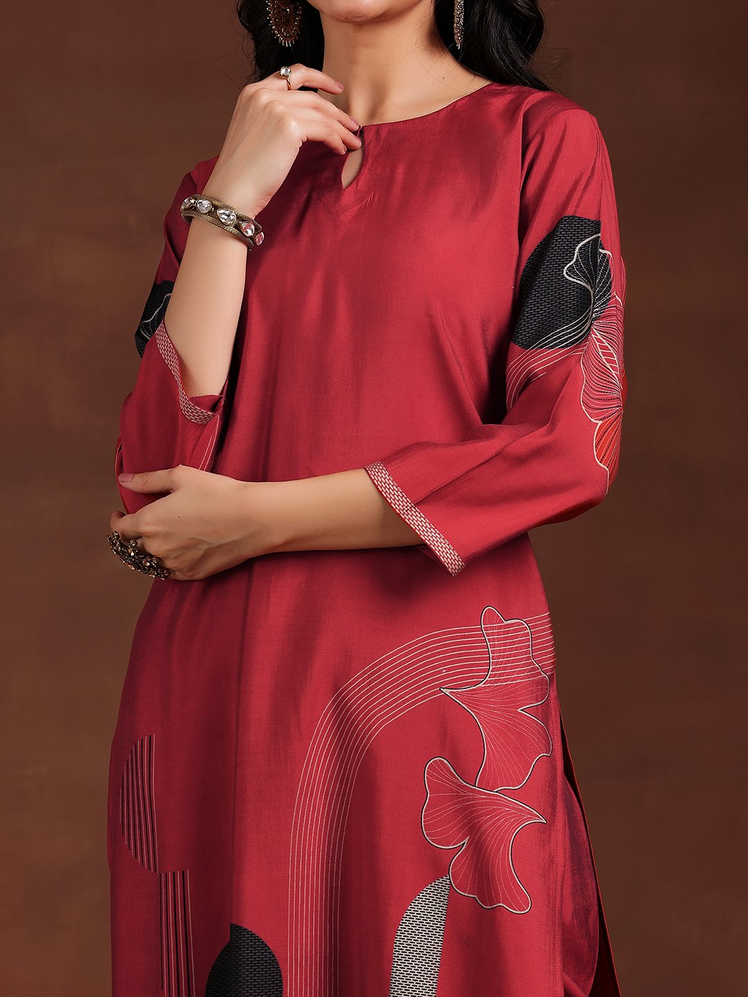 Maroon Printed Kurta Set