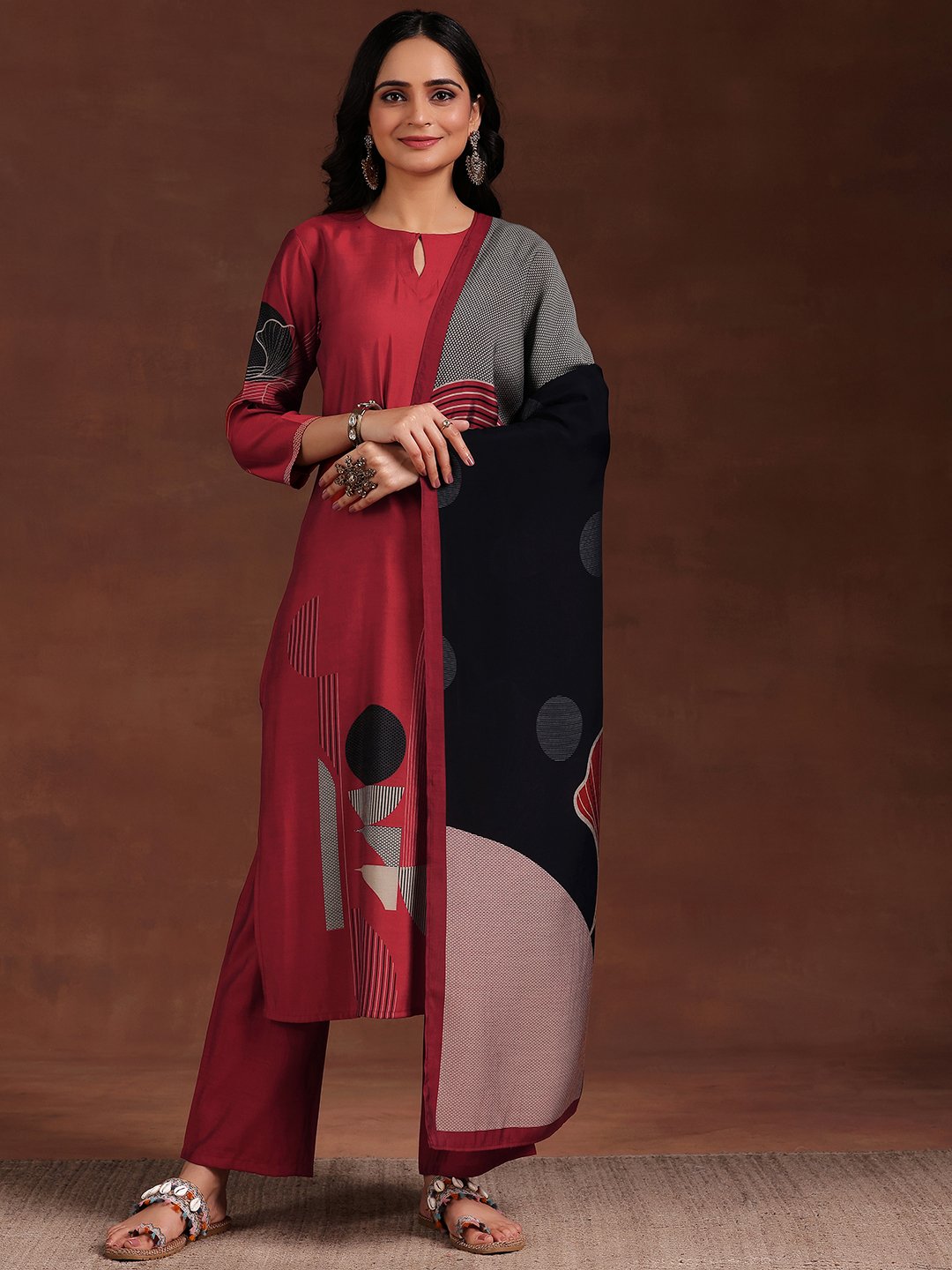 Maroon Printed Kurta Set
