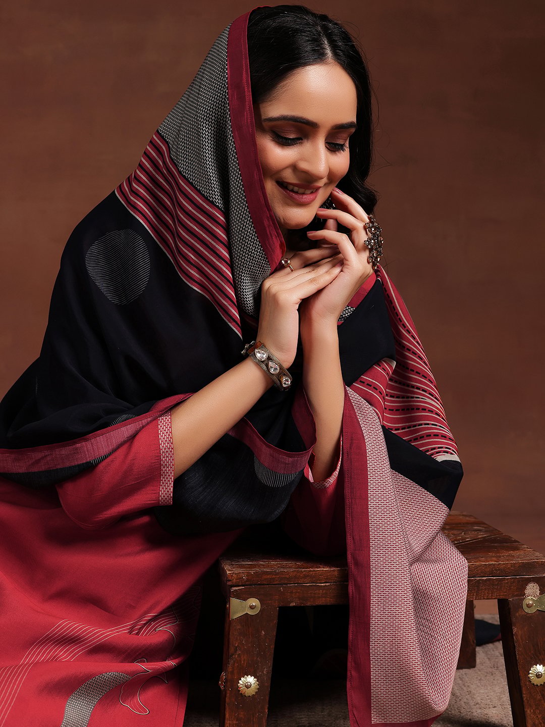Maroon Printed Kurta Set