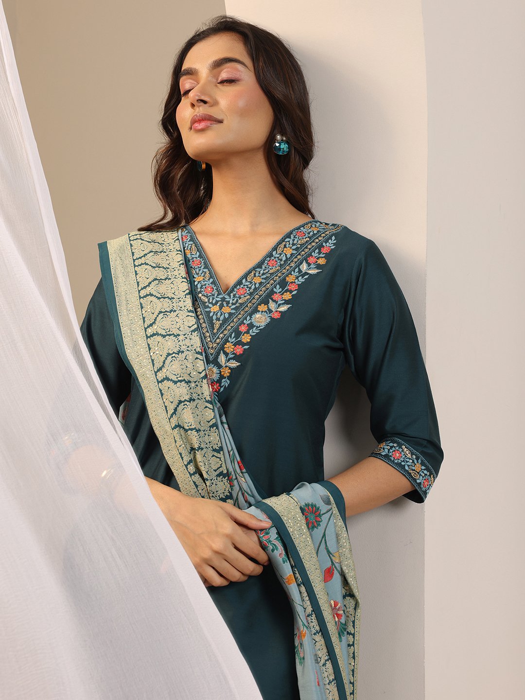 Teal Embroidered Kurta Set