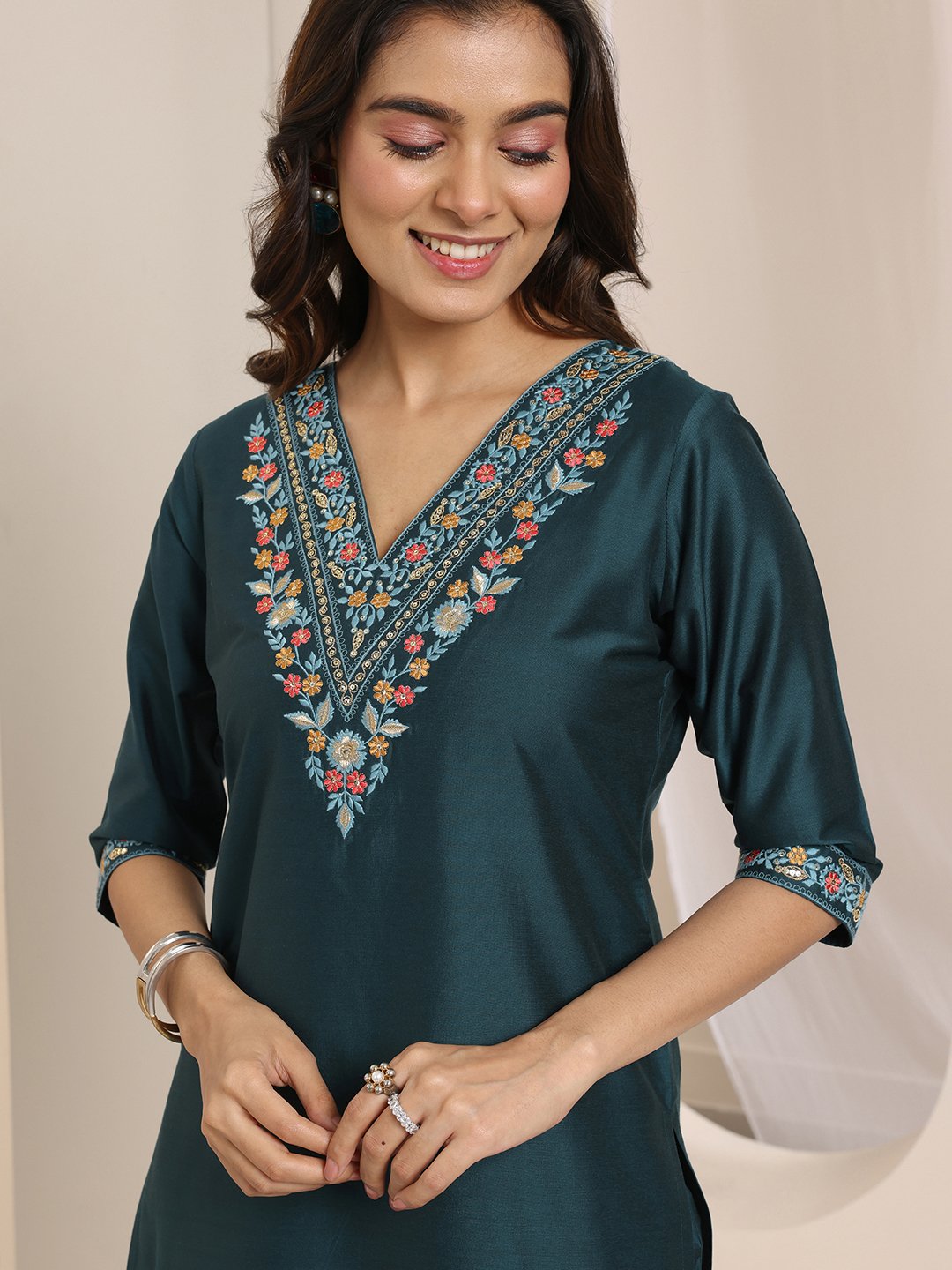 Teal Embroidered Kurta Set