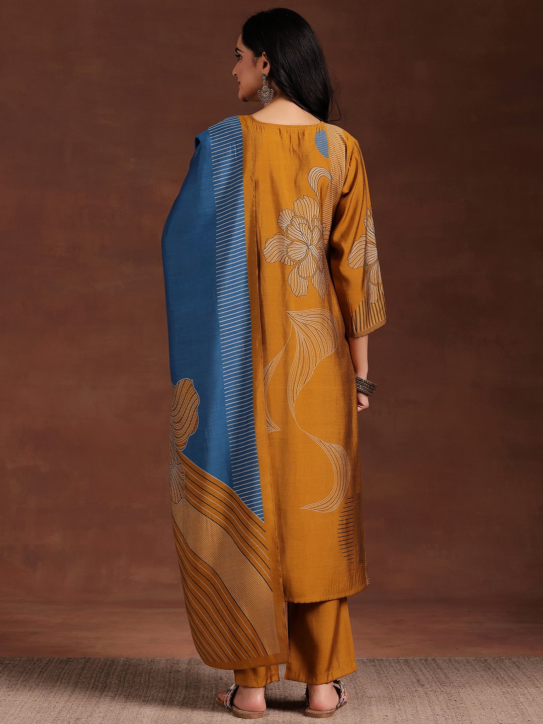 Mustard Printed Kurta Pant Set