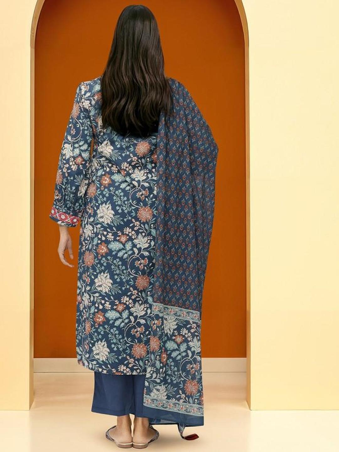3-Piece Cotton Printed Tassel Detail Kurta, Pants and Dupatta Set