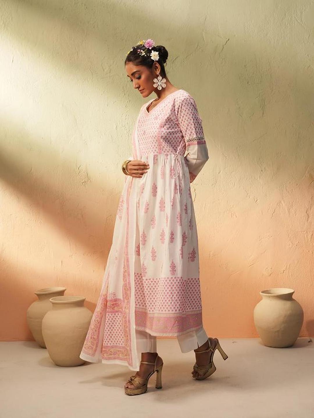 3-Piece Cotton Printed Tunic Top, Palazzo and Dupatta Set