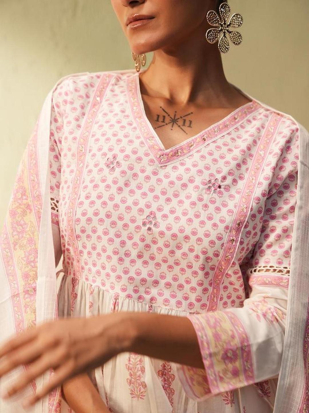 3-Piece Cotton Printed Tunic Top, Palazzo and Dupatta Set