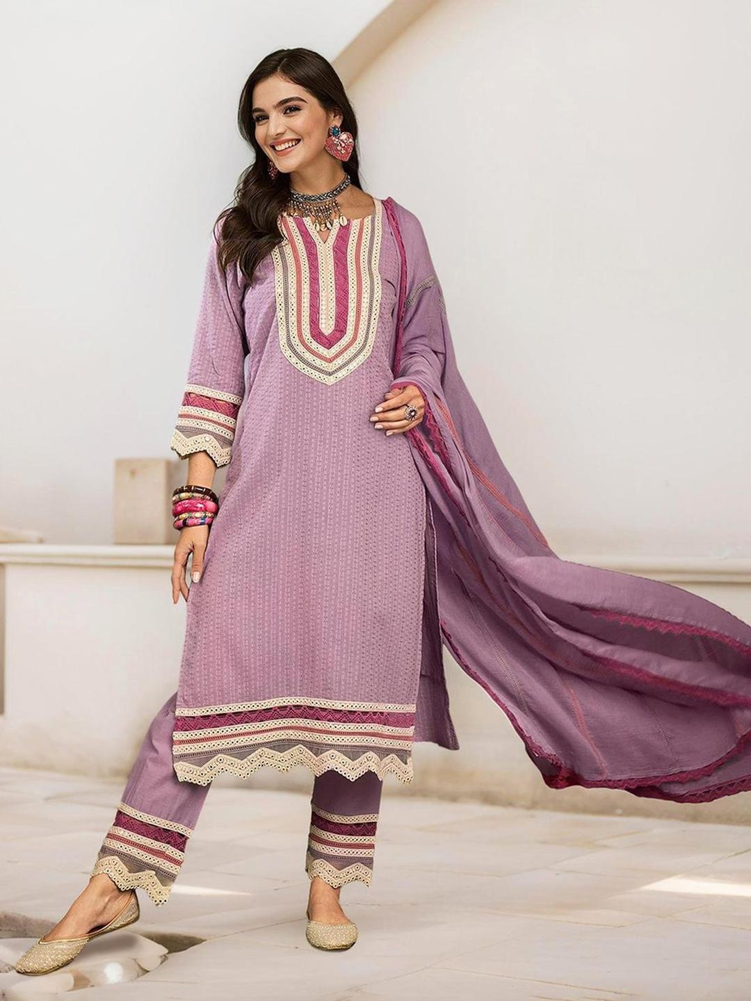 Cotton Mirror-Work Tunic Casual Straight Fit Kurta Set