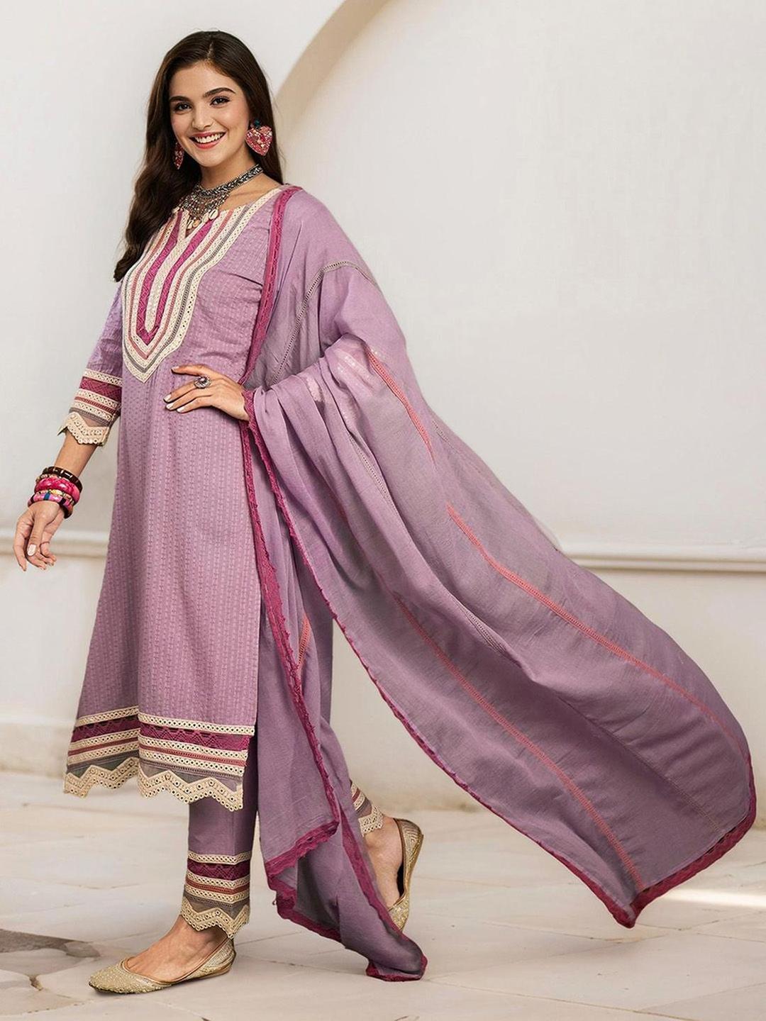 Cotton Mirror-Work Tunic Casual Straight Fit Kurta Set