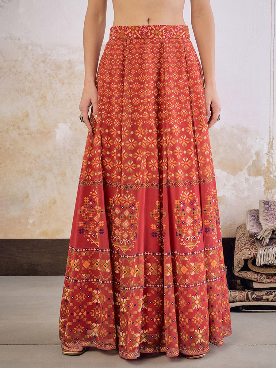 Floral Frill Sleeves Crop Top and Anarkali Skirt Co-Ords