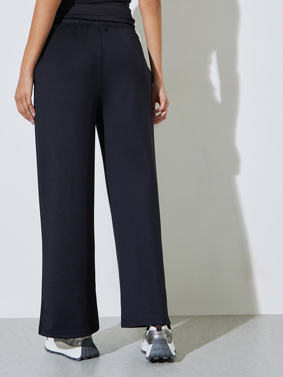 Black Scuba Wide Leg Joggers with Piping Detail
