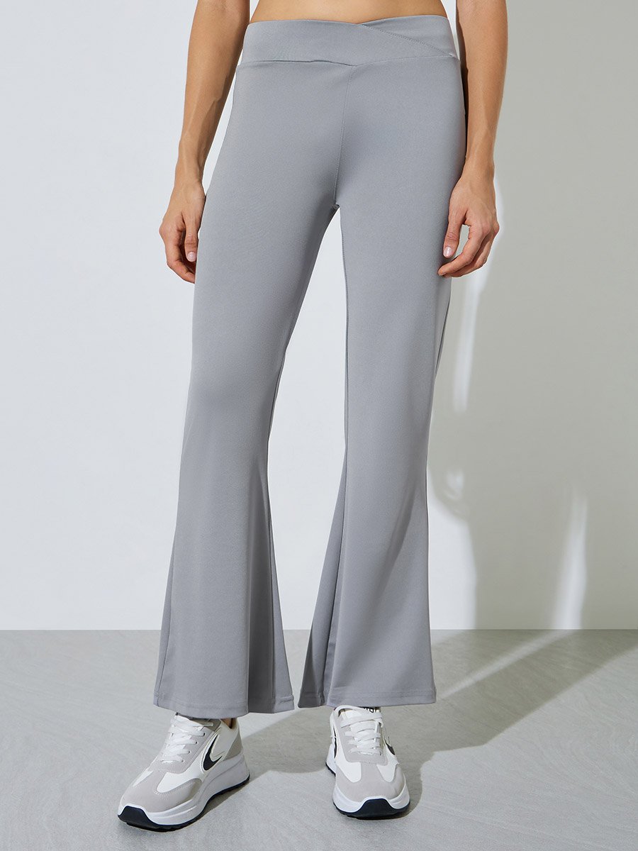Grey Broad Waistband Flared Leggings