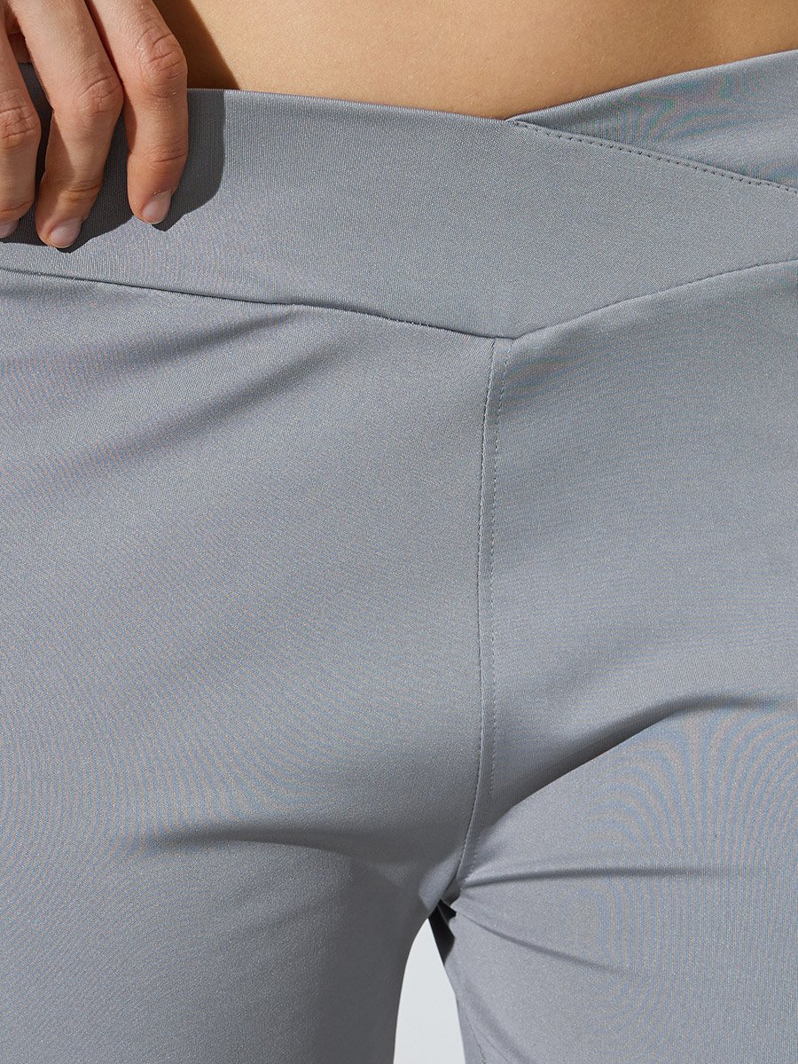 Grey Broad Waistband Flared Leggings
