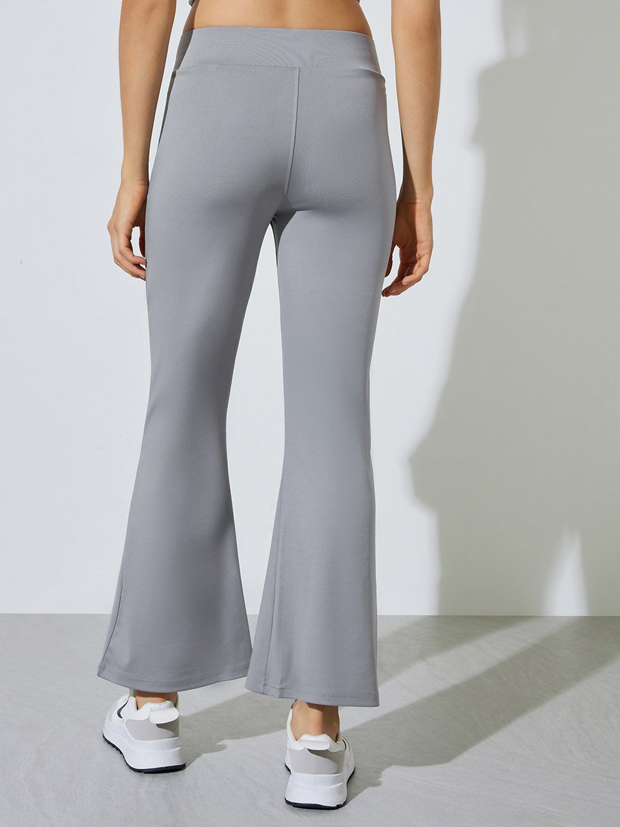 Grey Broad Waistband Flared Leggings